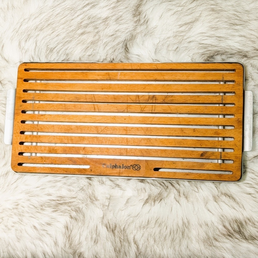 Calphalon 18" Slotted Wood Bread Cutting Board with Cast Aluminum Crumb Tray